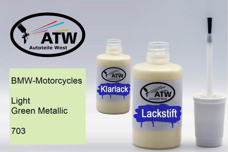 BMW-Motorcycles, Light Green Metallic, 703: 20ml Lackstift + 20ml Klarlack - Set, von ATW Autoteile West.